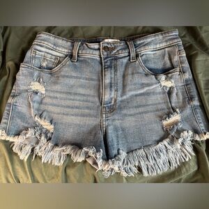 Studio Blue Distressed Relaxed Fit Denim Shorts